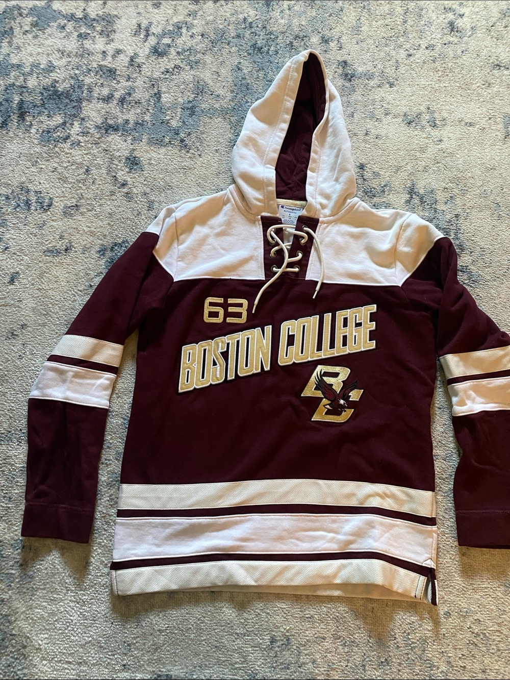 Champion Maroon and White Boston College Lace-Up Hoodie